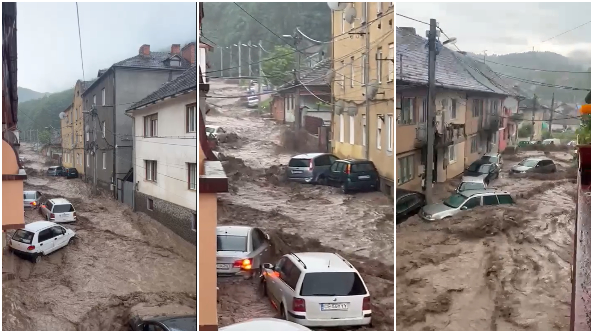 Reșița: Străzi inundate, iar mașinile sunt luate de ape