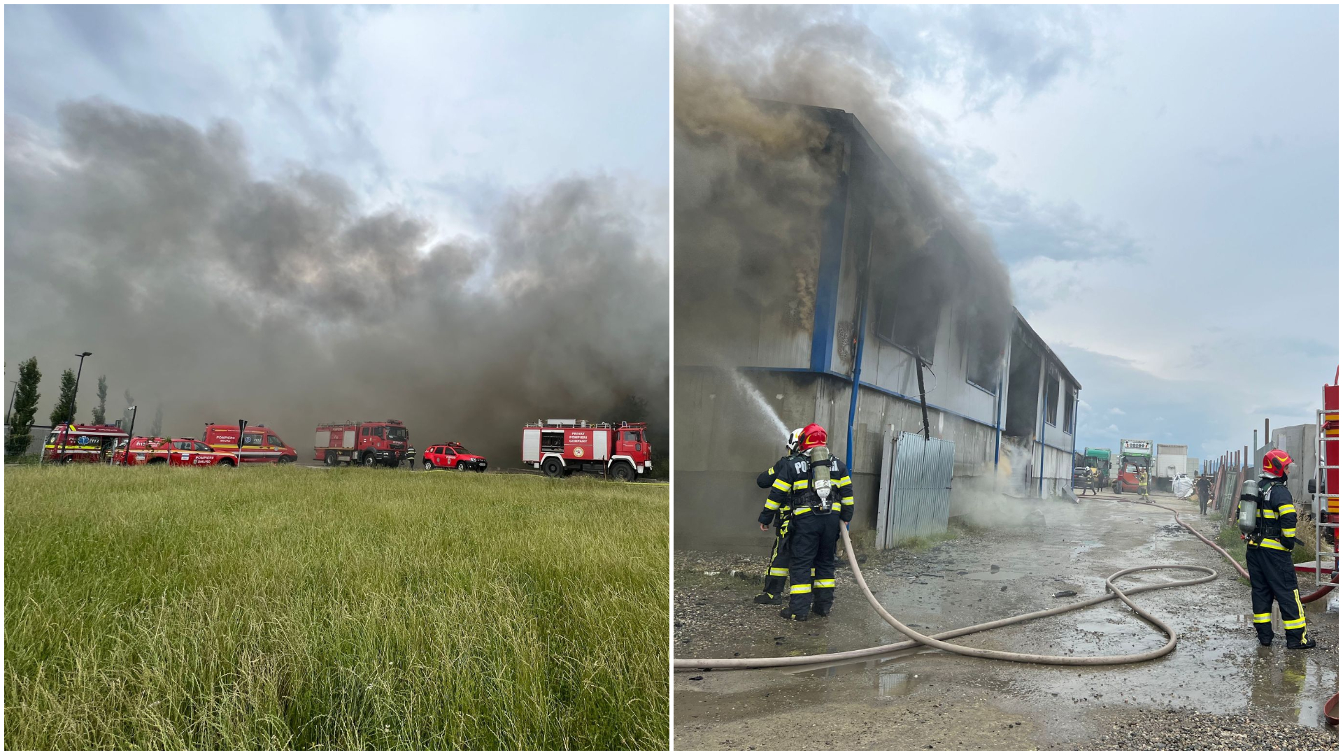 Incendiul de la hala de deșeuri din vestul Sibiului a fost stins