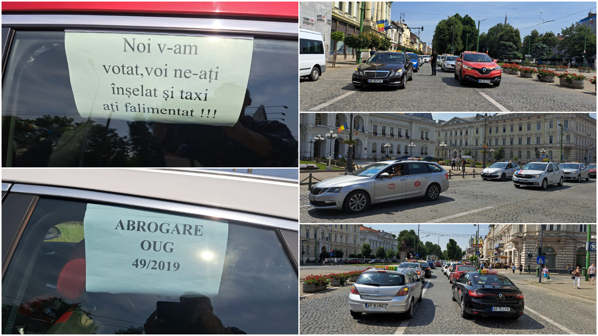 Protest al taximetriștilor în Arad. Principala revendicare: Modificarea legii privind companiile de transport alternativ de pe piaţă