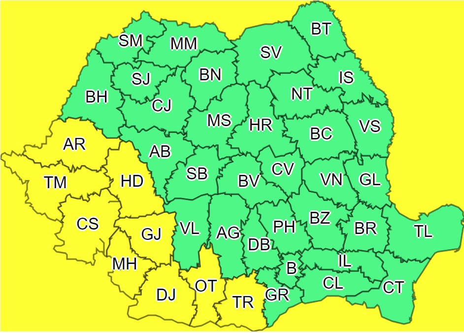 ANM: Cod galben de instabilitate atmosferică în sud-vestul țării : Europa FM