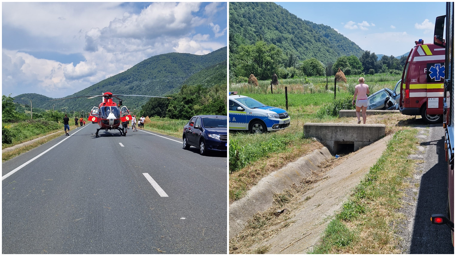 Elicopter SMURD, solicitat de urgență în urma unui accident rutier produs în județul Caraș-Severin