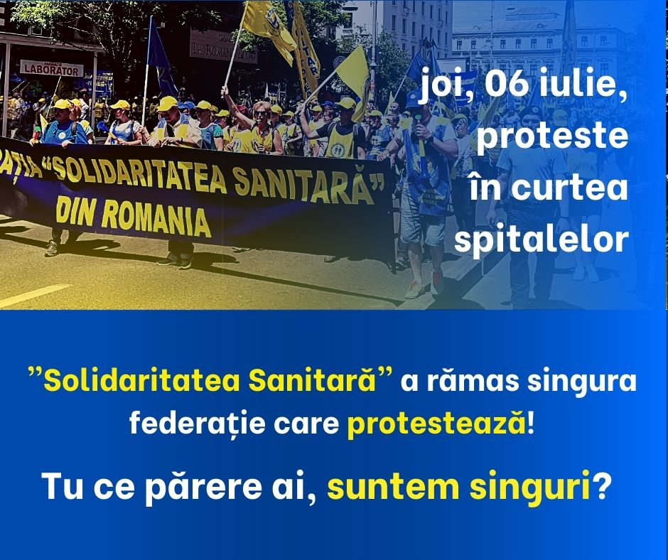 Federația „Solidaritatea Sanitară” protestează astăzi în curtea unităților medicale