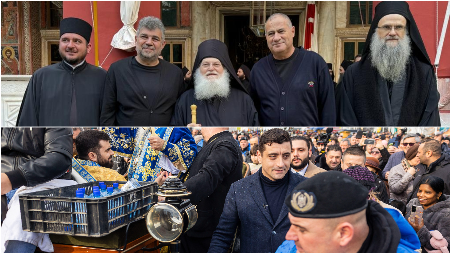 PSD și AUR, în plină campanie electorală la începutul lui 2024, când românii vor fi chemați de 4 ori la urne. Liderii celor două partide, prezenți la slujbe religioase diferite : Europa FM