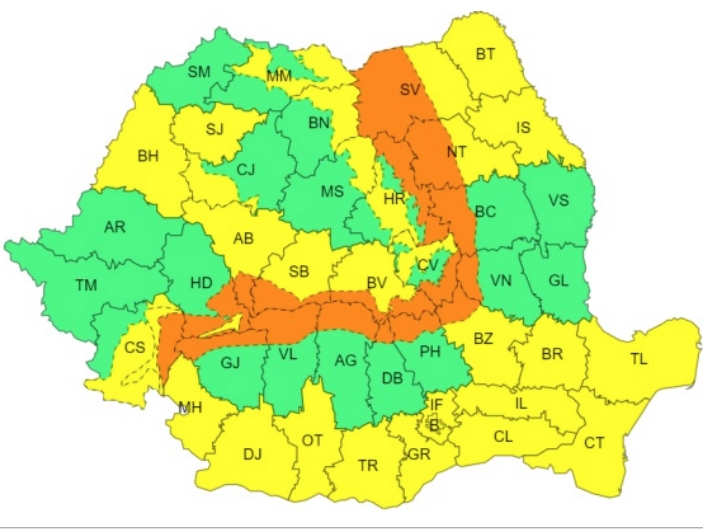 Cod portocaliu de viscol la munte și avertizări cod galben de vânt în mare parte din țară