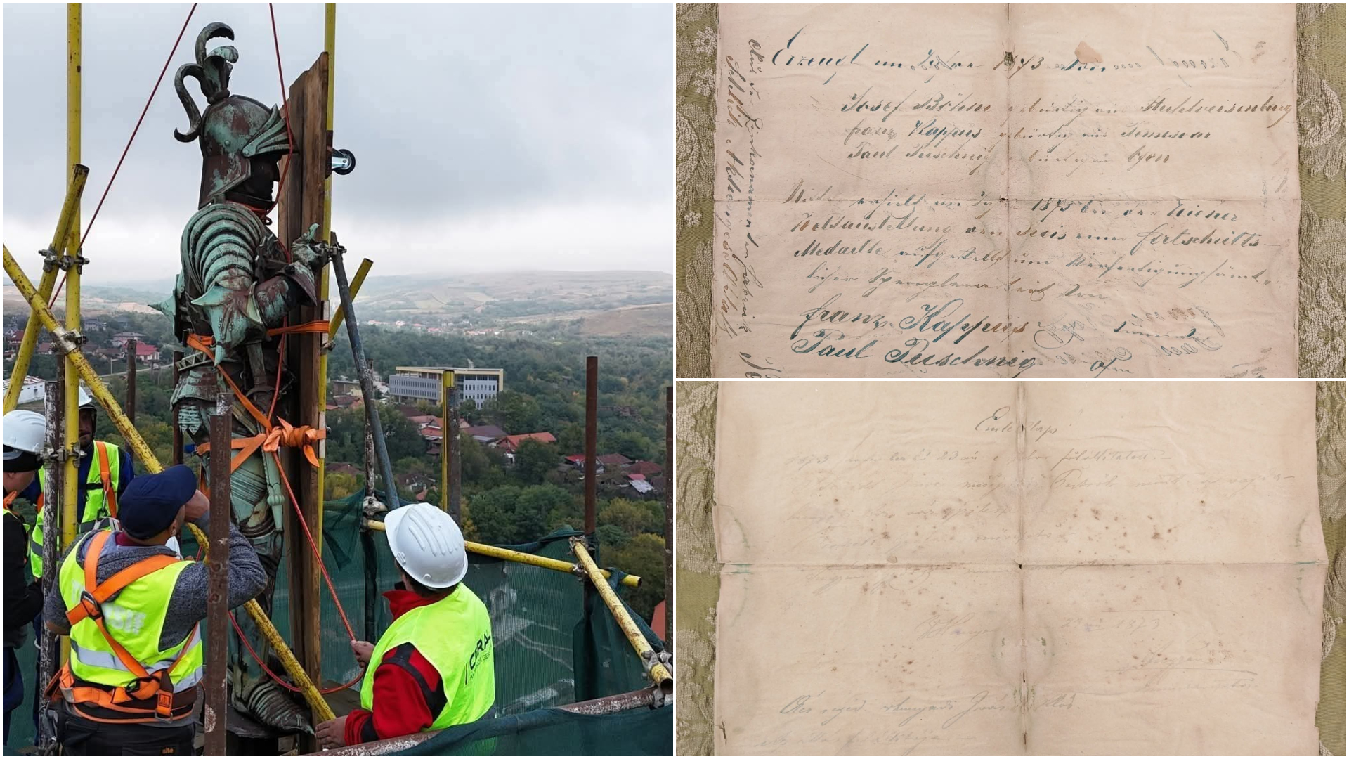 Hunedoara: Descoperire nouă la Castelul Corvinilor. Au fost găsite două documente vechi de peste 150 de ani, depuse sub tălpile statuii unui cavaler : Europa FM