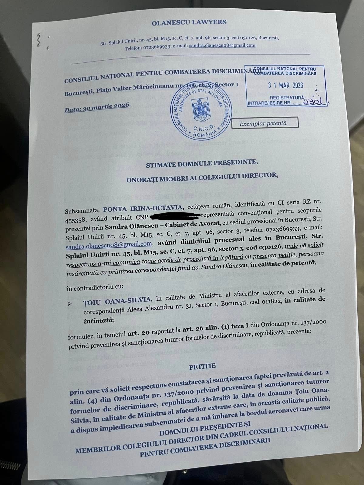 Ponta, după scandalul repatrierii fiicei sale din Dubai: „Am depus prima sesizare împotriva ministrului Oana Ţoiu la CNCD. Urmează o plângerea penală la Parchetul General”