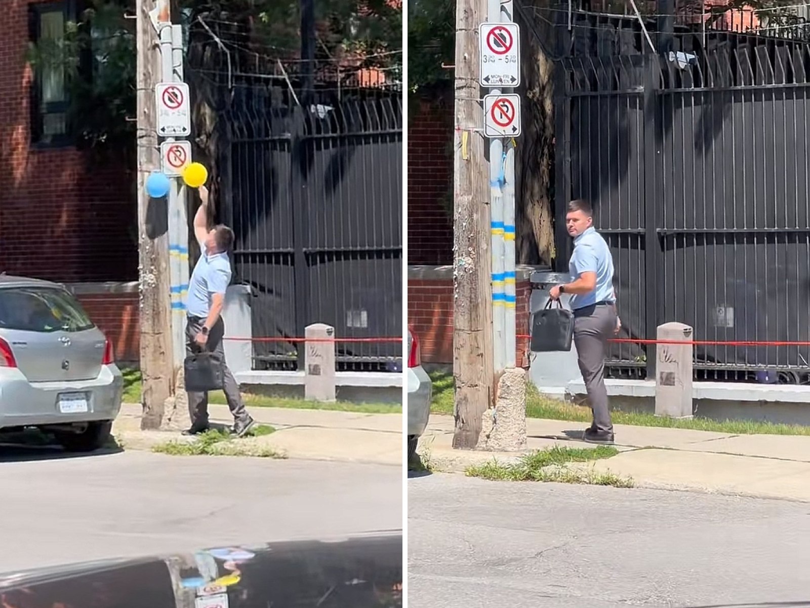 Imagini cu un angajat al Ambasadei Rusiei din Canada, surprins în timp ce spărgea baloane în culorile Ucrainei